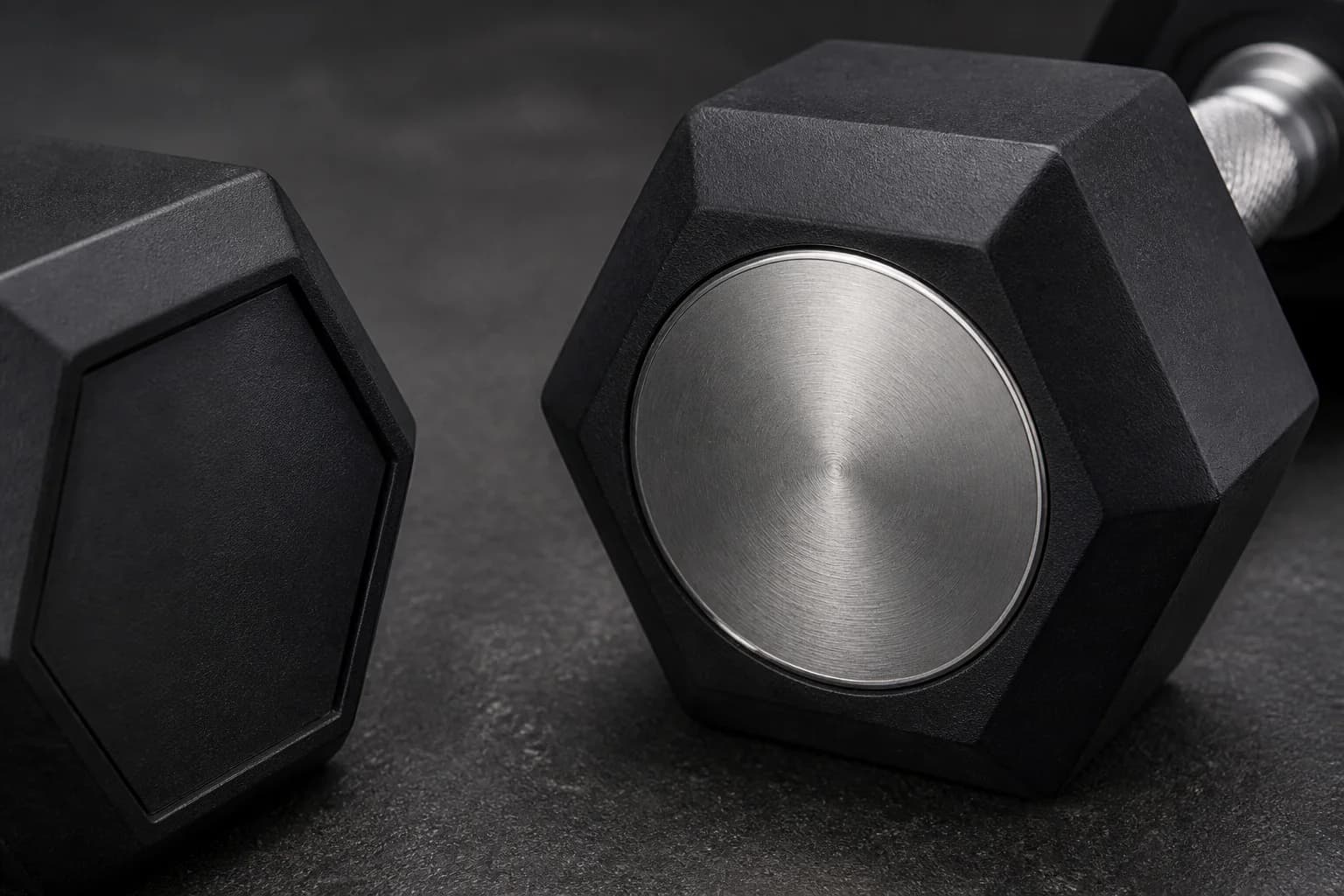 Blank recessed and brushed steel dumbbell surfaces for custom branding