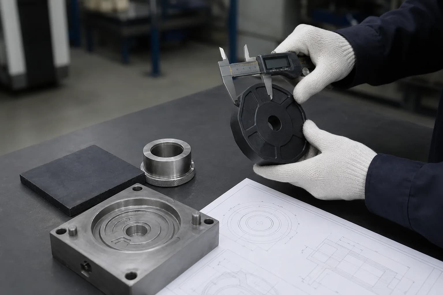 Product development workbench measuring a free weight component