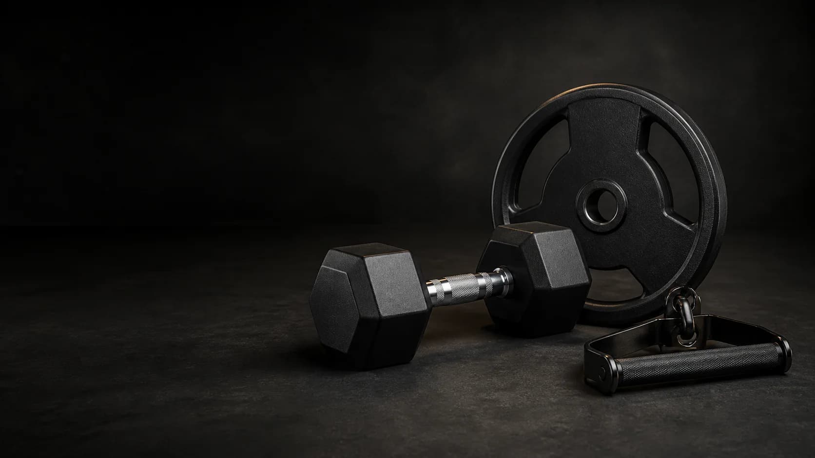 Unbranded dumbbell, weight plate and cable attachment prepared for OEM customization
