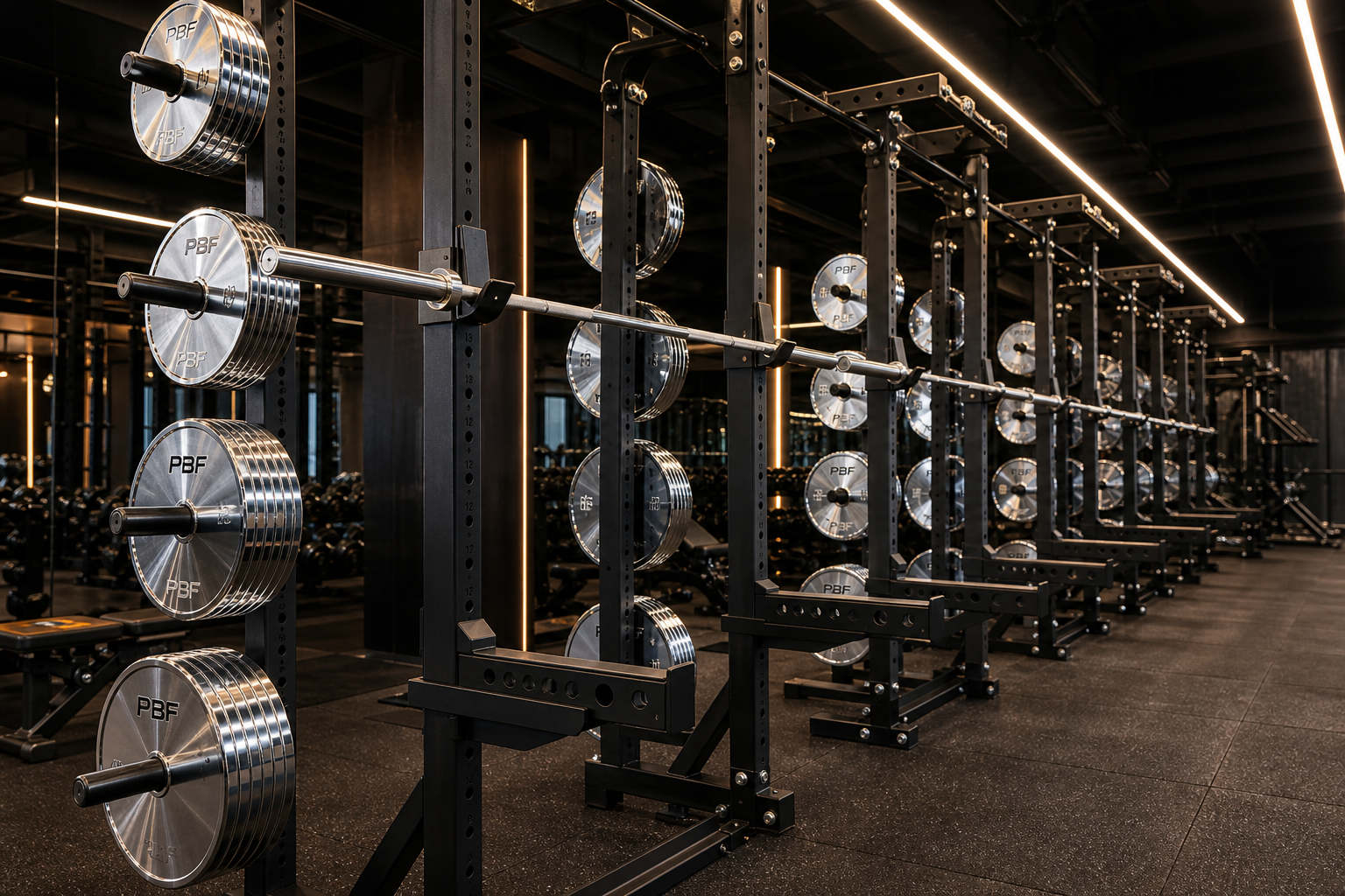 Commercial gym squat racks with PBF chrome electroplated weight plates