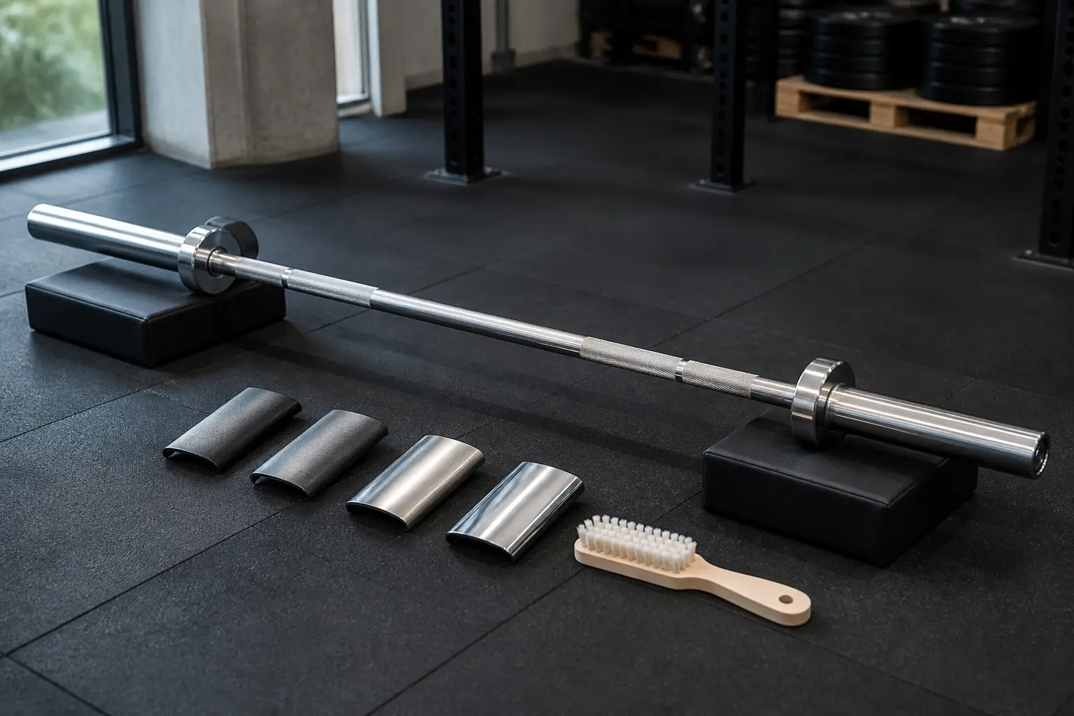 Merkloze olympische halterstang met metalen oppervlaktemonsters