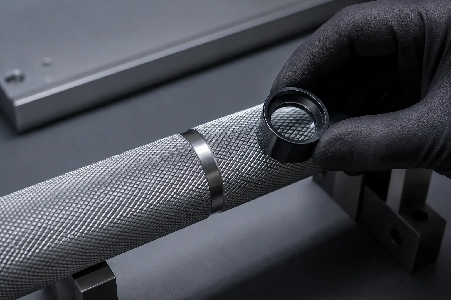 Two unbranded barbell knurl references showing different finished textures