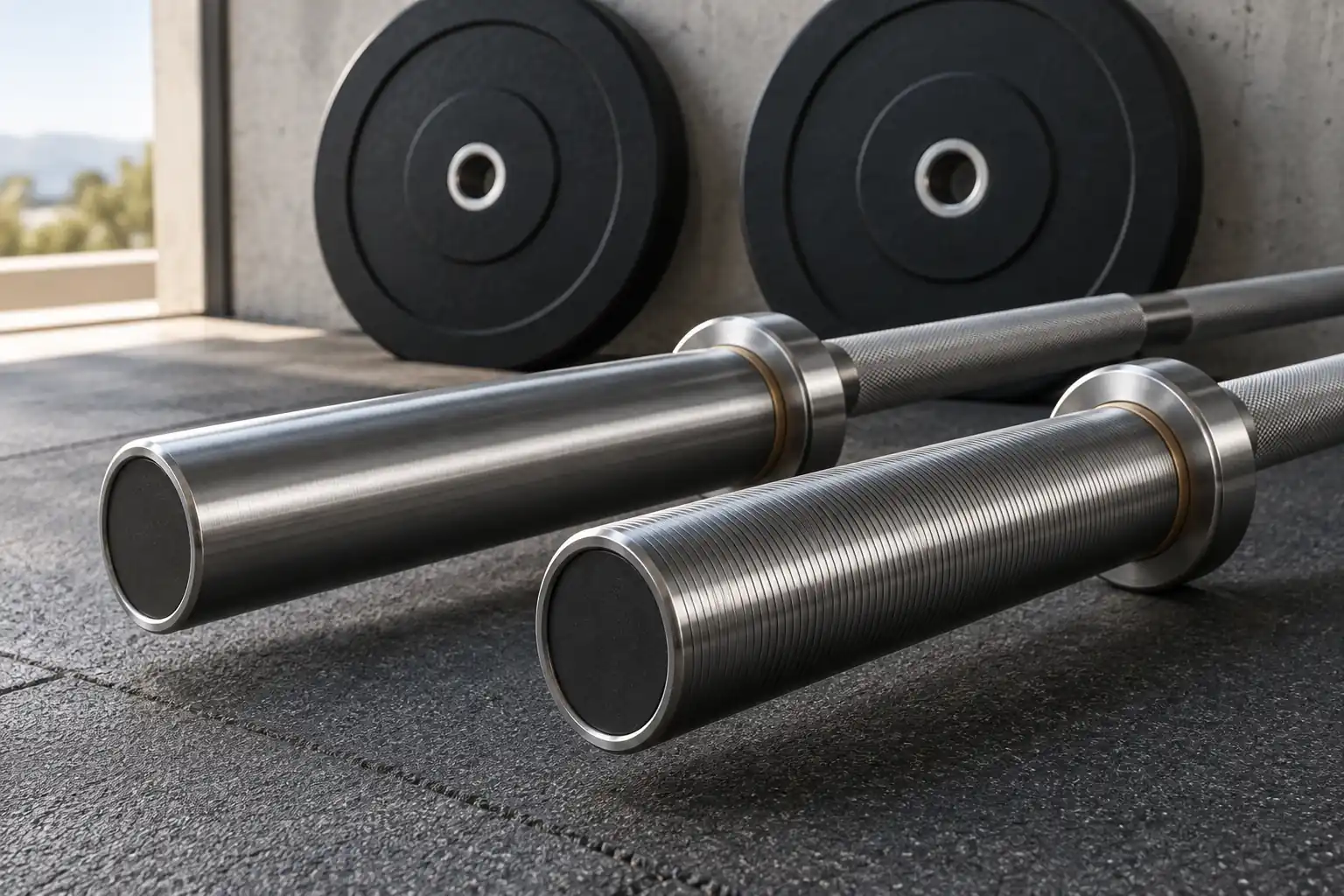 Plain Olympic plates beside two unbranded sleeve-surface options in a neutral equipment studio