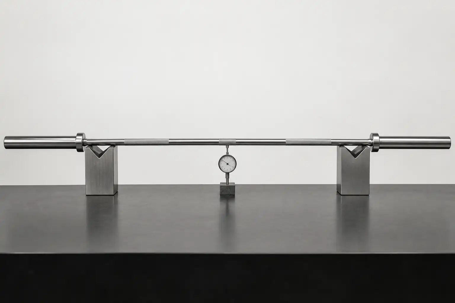 Straight unbranded Olympic bar with a central comparison indicator