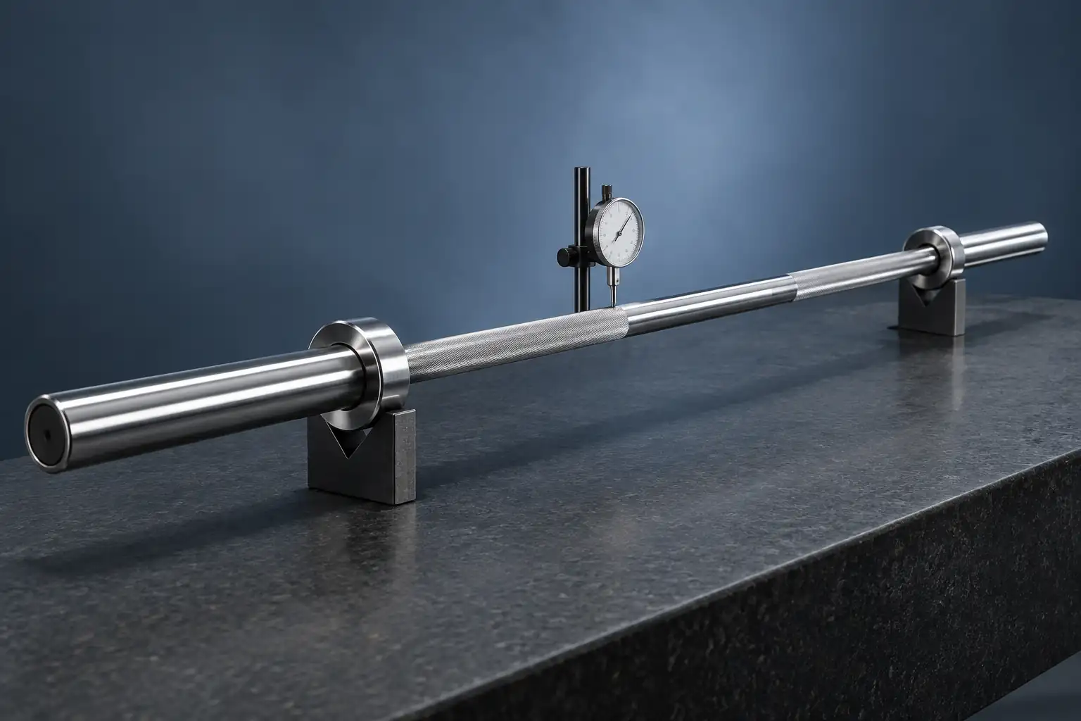 Unbranded barbell shaft displayed on a clean technical bench