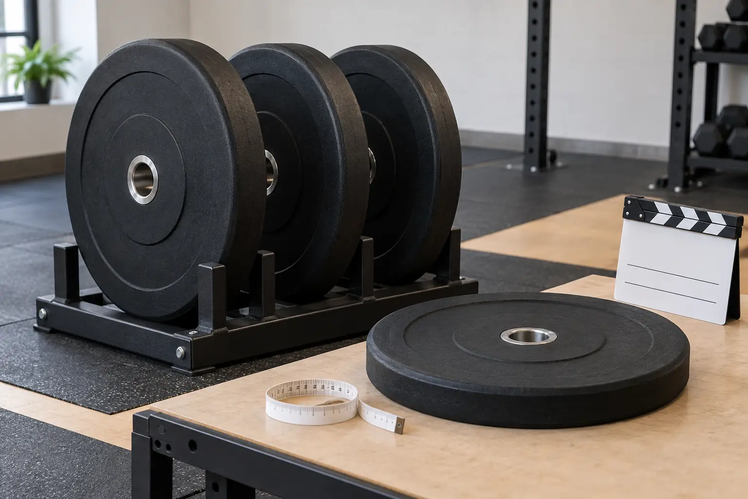 Bumper plates sans marque disposés pour documenter leur état