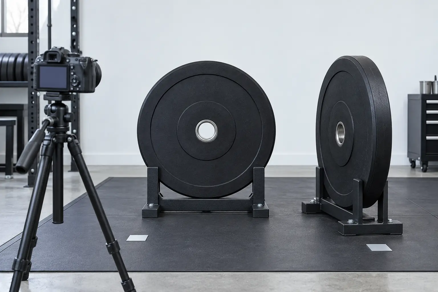 Bumper plate bez marki fotografowane z przodu i pod kątem