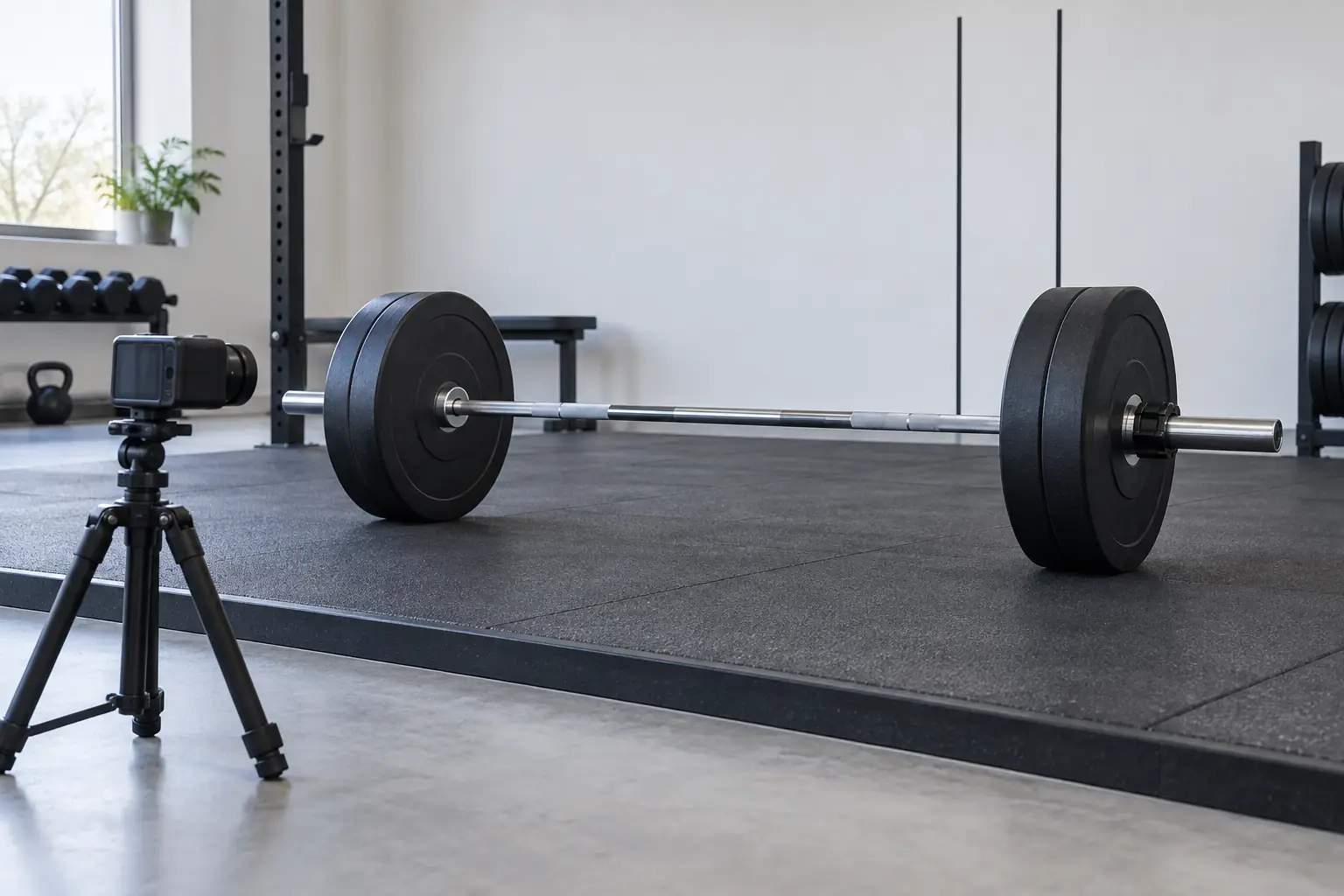 Camera registreert bumper plates in vaste posities voor conditiecontrole