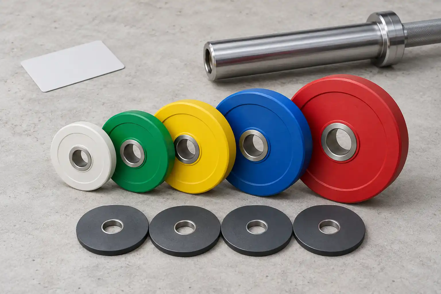 Small color-coded change plates compared across graduated diameters