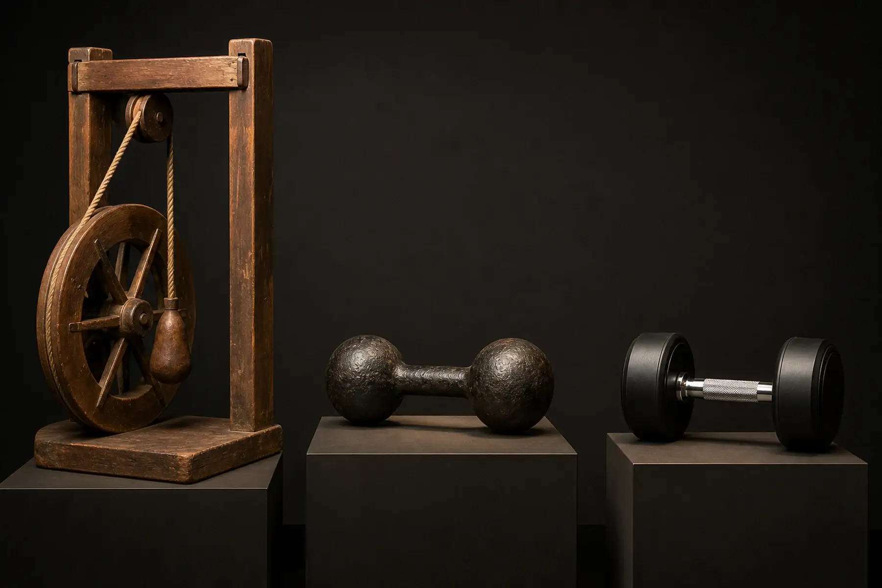 Visual timeline from a silent bell training apparatus to a modern fixed dumbbell