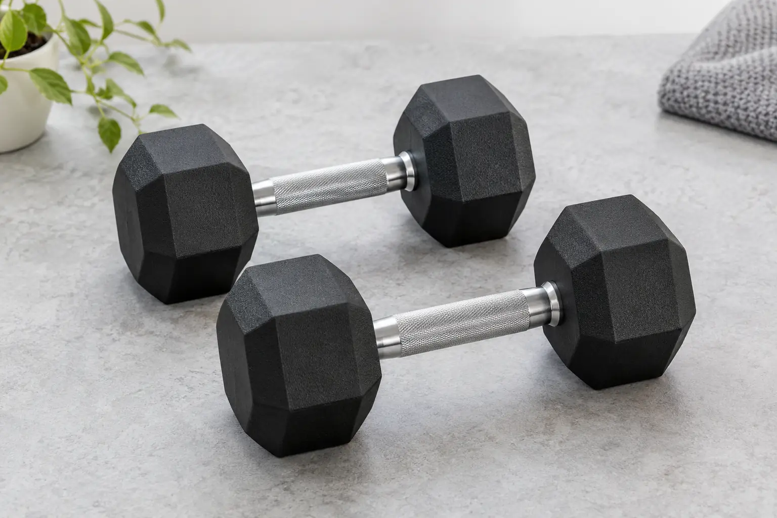 Tạ tay lục giác không nhãn hiệu nhìn từ cạnh trên mặt phẳng