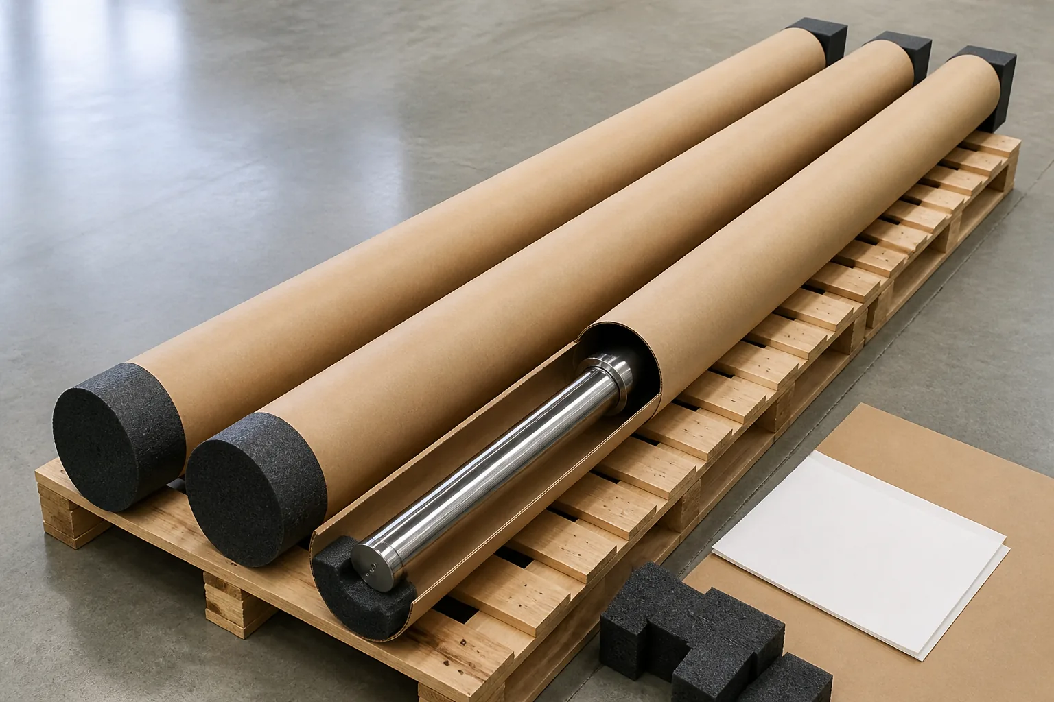 Unbranded Olympic barbell protected in a rigid export tube