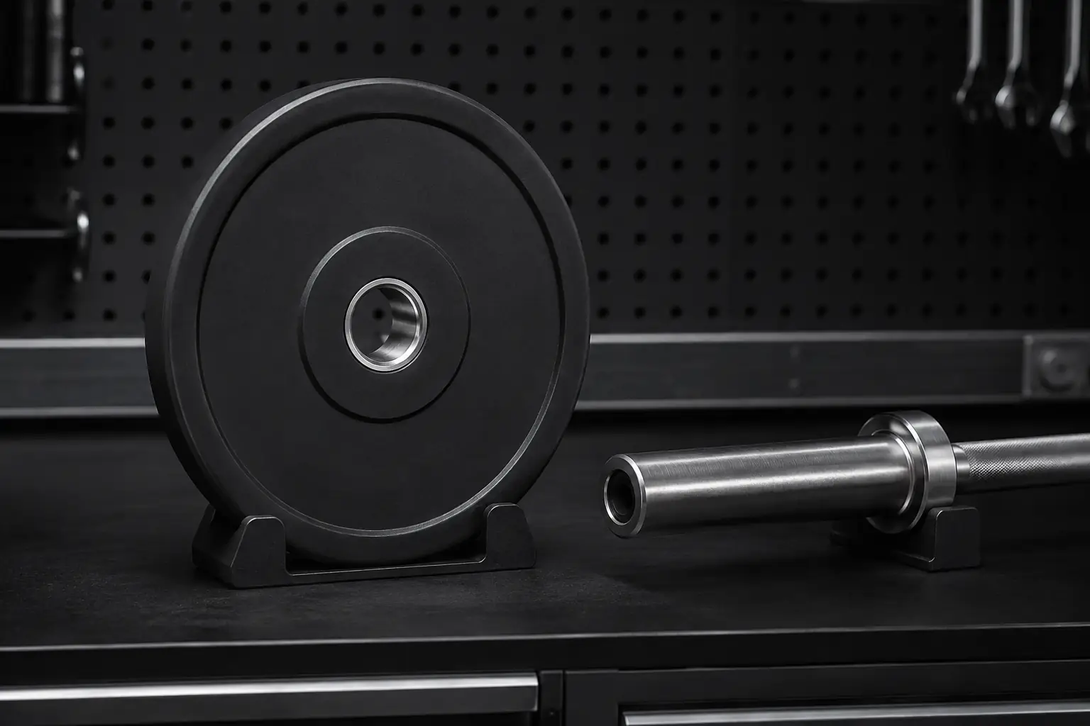 Plain Olympic plate and sleeve aligned for a controlled functional fit check