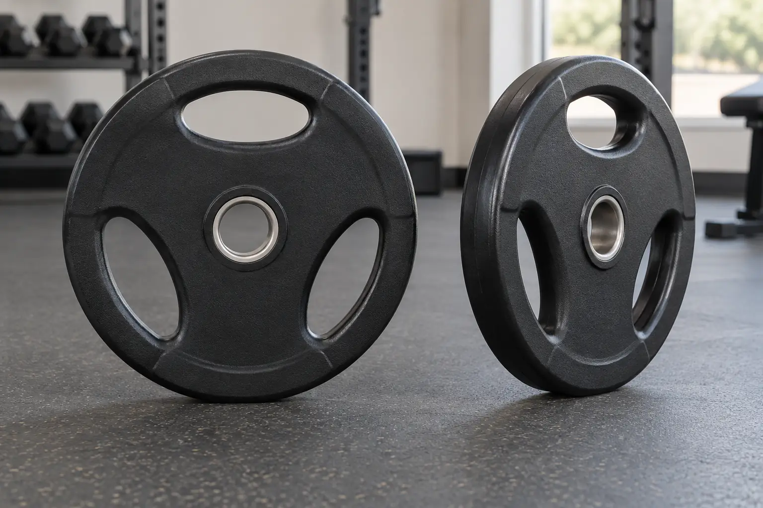 Two unbranded grip plates showing hand-opening geometry from different angles