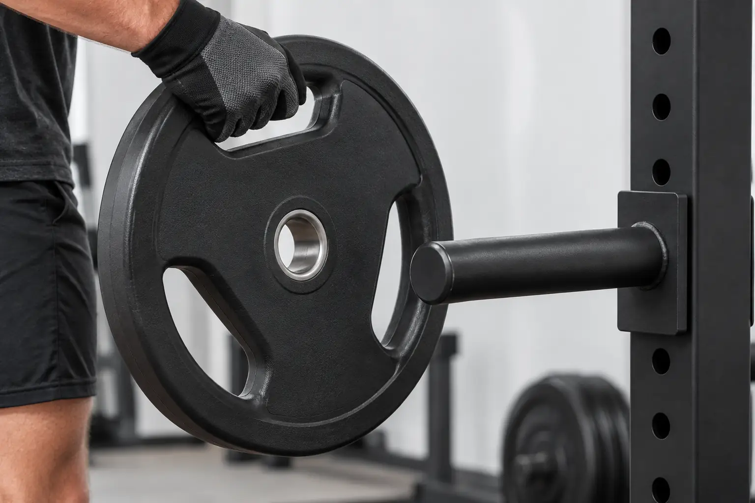 Unbranded grip plate being handled at a storage peg