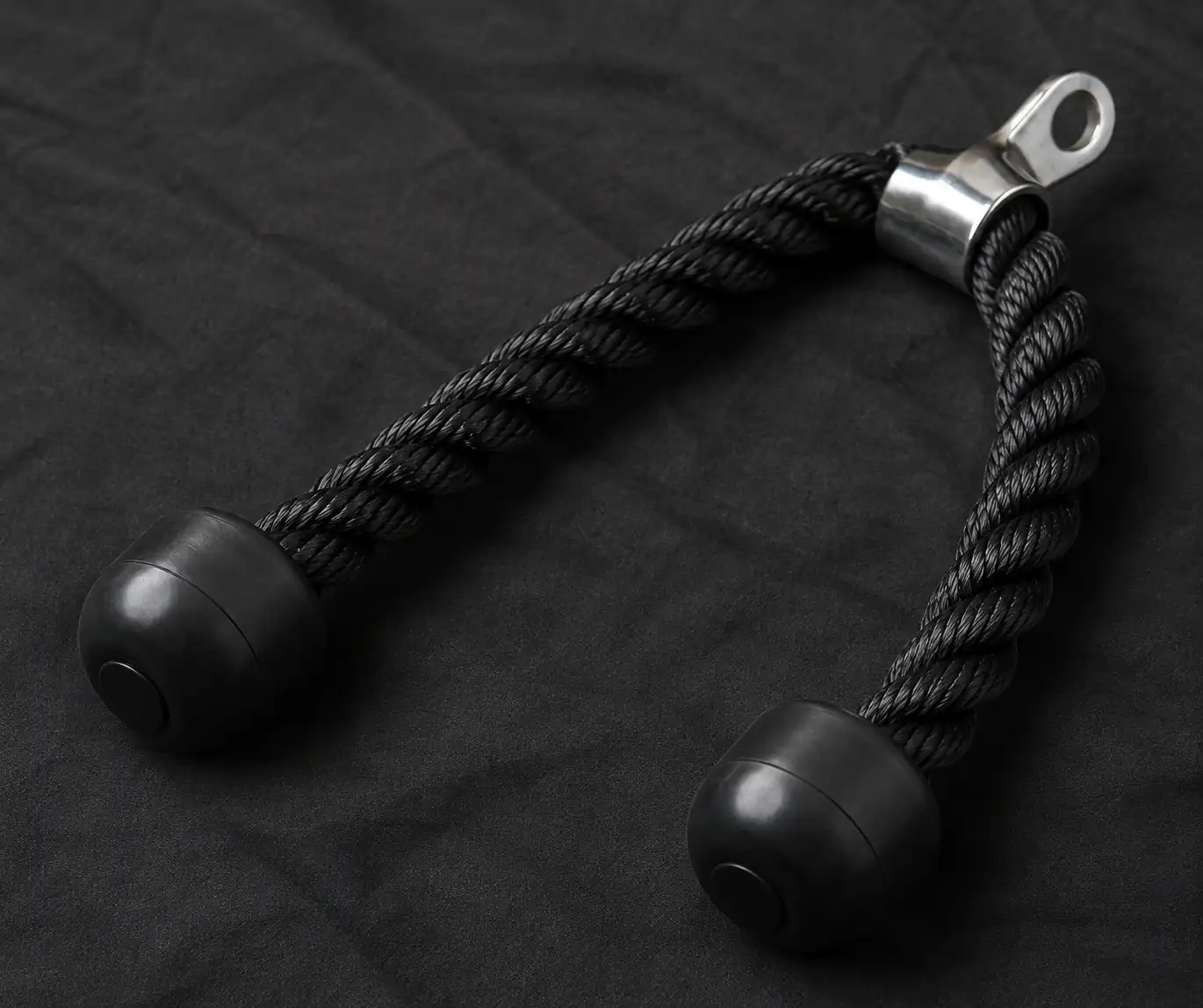 Ongemerkt zwart triceps touw met middenoog en twee eindstoppen