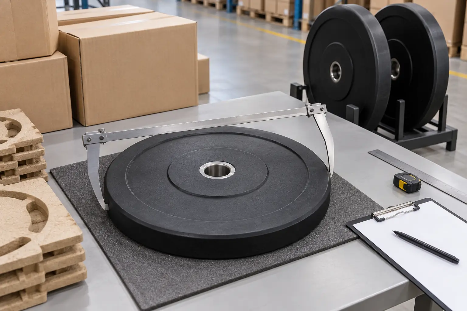 Bumperplaat met grote buitenpasser op een neutrale inspectietafel