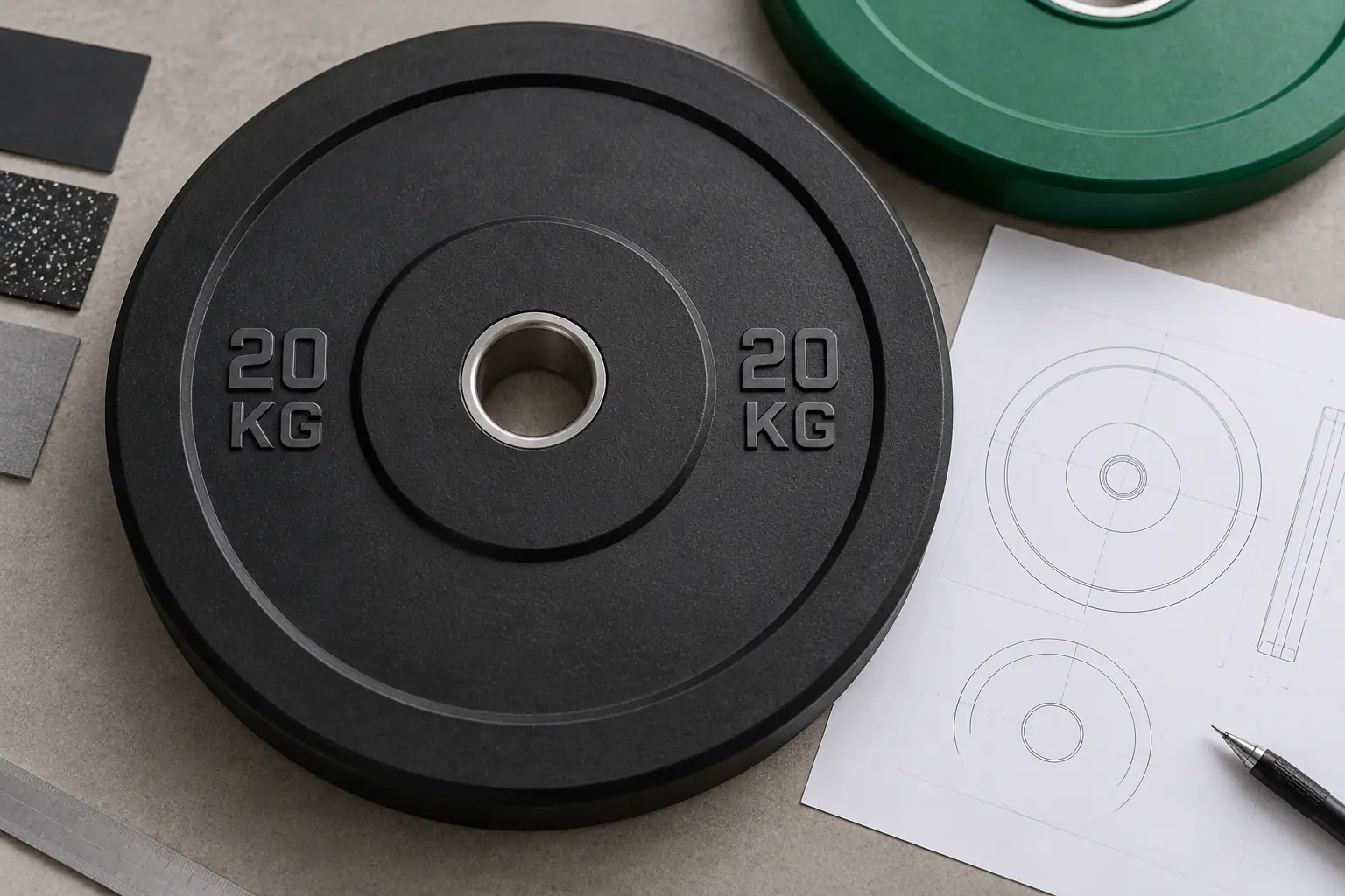 Unbranded plates with raised, recessed and filled 20 KG markings