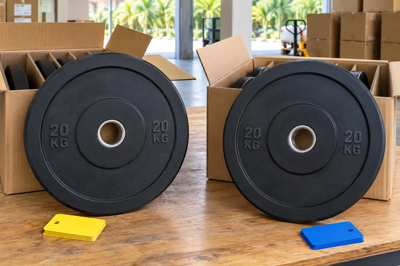 Dua plate karet hitam tanpa merek dari karton berbeda dengan tanda 20 KG