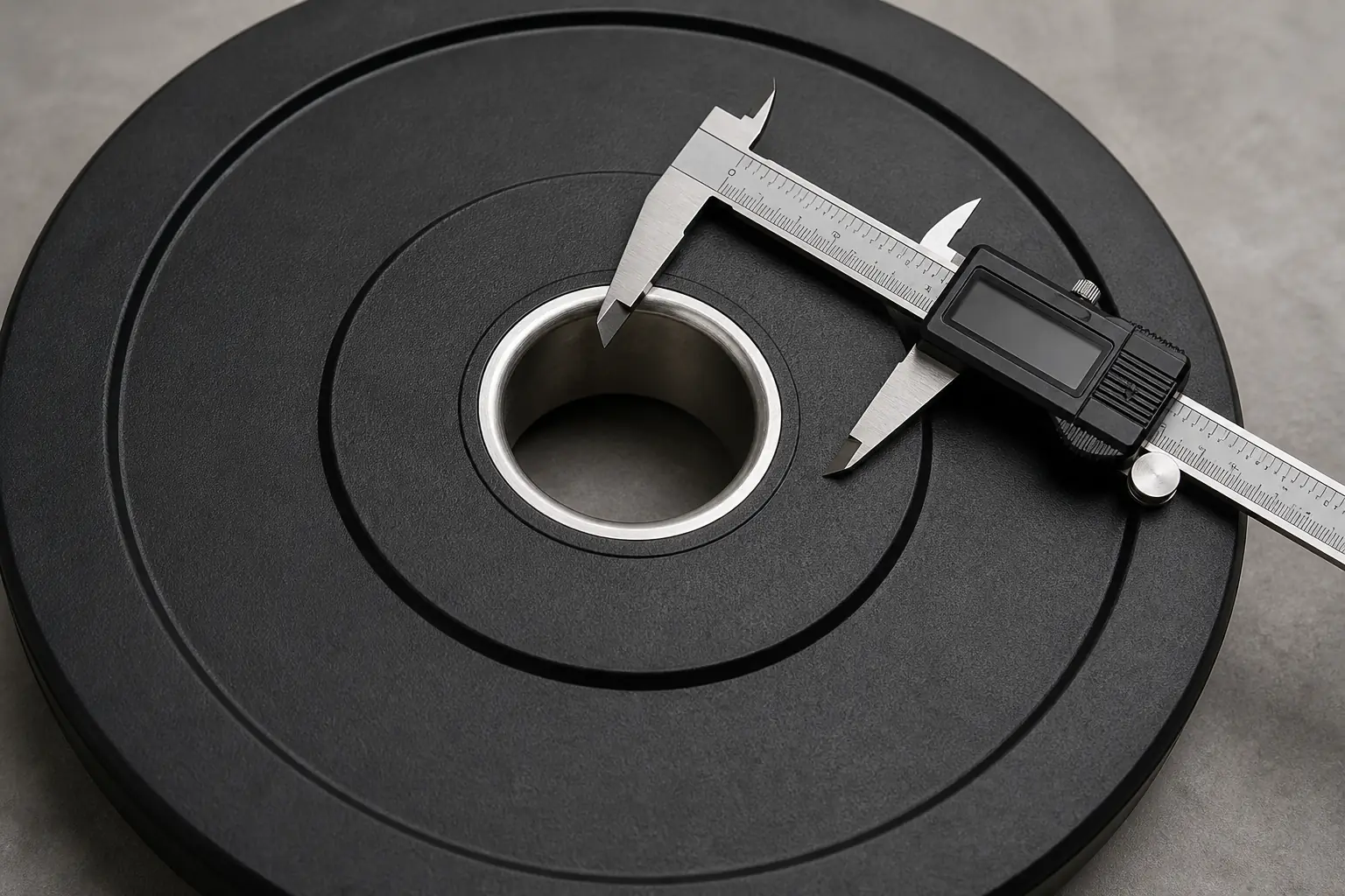 Caliper positioned across an Olympic plate center insert